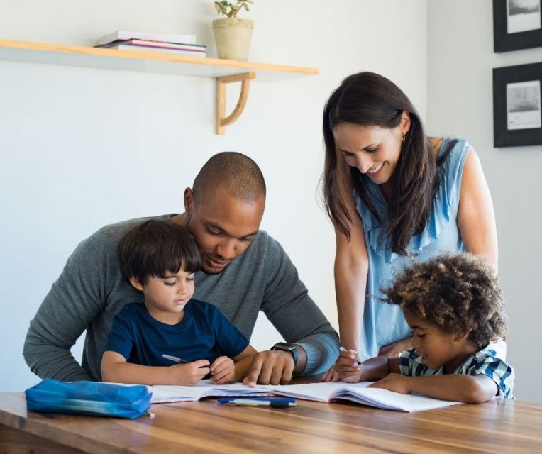 Parents and children study together